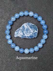 1pc Natural Aquamarins Beads Bracelet Women Men Blue Stone Round Bead Bracelet Elastic Rope Energy Meditation Jewelry Gift - Baby Blue - View 9