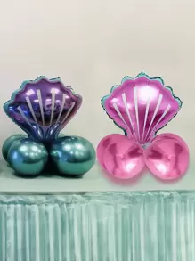 5pcs/Set Mermaid Theme Balloon Set, Including Shell Balloon, Metal & Latex Balloon, Mermaid Tail Shaped Foil Balloon, Latex Balloon Base, 25cm Purple & Green Metal Balloon, Purple/Blue/Green Latex Balloon, For Mermaid Themed Birthday Party Decorations