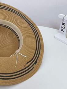 1 pieza Sombrero de paja de ala ancha para mujer para protección solar, sombrero casual y elegante de ala ancha para vacaciones de verano y playa