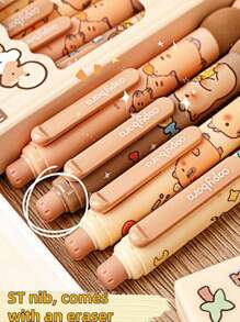 1pc/4pcs Capybara Erasable Push-Button Pen, (4pcs/Box) Random Colors And Styles, High-Quality Creative Student Stationery, Blue Pen Refill, Gradient Splicing Foam Grip Non-Hurt Hand, Built-In Eraser Tip, Exam-Use Pen, Cute Easily Erase Ballpoint Pen