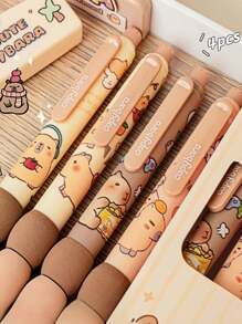 1pc/4pcs Capybara Erasable Push-Button Pen, (4pcs/Box) Random Colors And Styles, High-Quality Creative Student Stationery, Blue Pen Refill, Gradient Splicing Foam Grip Non-Hurt Hand, Built-In Eraser Tip, Exam-Use Pen, Cute Easily Erase Ballpoint Pen