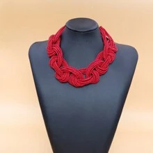 1pc Handmade Multi-Layer Rice Pearl Necklace, Bohemian Retro Style Necklace - Knotted Braid Necklace - View 11