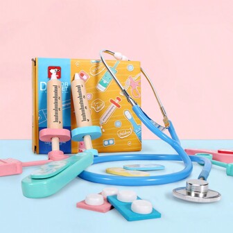 Tlewj 儿童医生角色扮演玩具套装、木制注射器、药丸、温度计、礼物