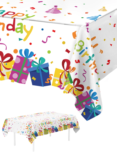 1Pc Colorful Happy Birthday Pattern Tablecloth,PE Disposable Table Cover,Table Decor,Home Decor,Holiday Birthday Party Supplies,Home Decor,Table Decor,Birthday Party Decor