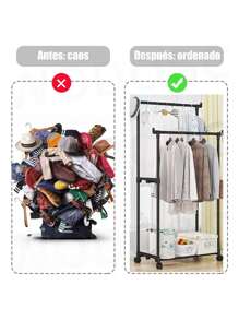 Closet Armable de Doble Barra, Closet Armable de Doble Barra,Rack Closet Organizador Perchero De Ropa De Doble Varilla  Rack Organizador Doble para Ropa - Perchero Closet con Ruedas Rack Organizador Doble Para Ropa Perchero Closet Con Ruedas - Blanco - Ver 7