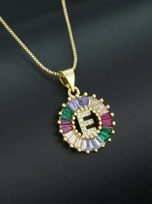 Pingente de Letra Folheado a Ouro com Micro Pavê de CZ Arco-íris, Joias da Moda, Pingentes e Encantos com Inicial para Mulheres