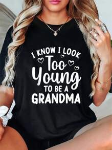 100% Cotton Funny Grandma To Be Art For Grandmother Grammy Women Grandma T-Shirt - Black - View 1