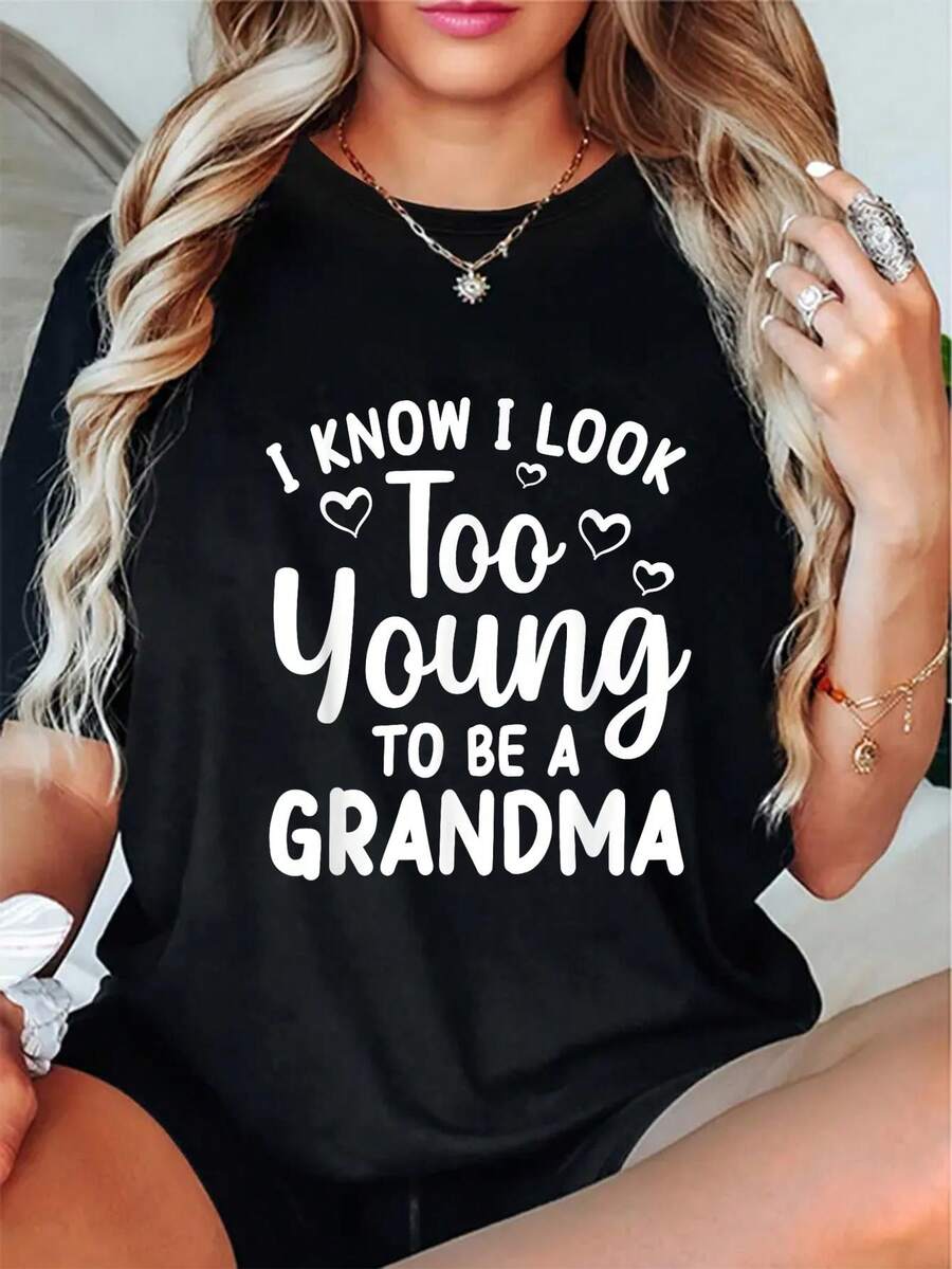 100% Cotton Funny Grandma To Be Art For Grandmother Grammy Women Grandma T-Shirt - Black - View 1