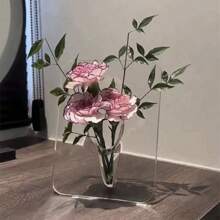 1 pièce Vase à fleurs en acrylique, décoration florale pour le salon, vase hydroponie pour fleurs, pièce de décoration transparente, vase cadre en acrylique, support de fleurs hydroponique, vase à fleurs transparent, décoration de bureau/chambre d'hôtes, décoration de maison, décoration de chambre, cadeau d'art créatif