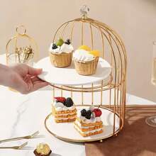 1pc Elegant Metal Bird Cage Cake Stand, Rust-Proof Dessert Display, Serving Platter With Intricate Design, Suitable For Cupcakes, Cakes, Fruits, Snacks, Weddings, Parties, Home Decor, Jewelry And Cosmetic Storage