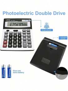 Desk Calculator 12 Digit Extra Large LCD Display, Touch Comfortable With Big Buttons, PXY Two Way Power Battery And Solar Standard Function Office Calculators
