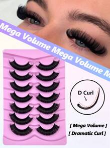 Rikuaild 7 pares de pestañas postizas rusas D-Curl gruesas y voluminosas, naturales y alargadoras, para crear ojos cautivadores - Pestañas Fluffy - Ver 3