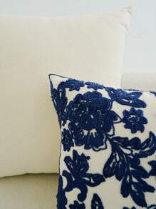 1pc Embroidered Floral Pattern Decorative Pillow Cover, Multi-Size & Multi-Applicable, Without Pillow Insert - Navy Blue - View 8