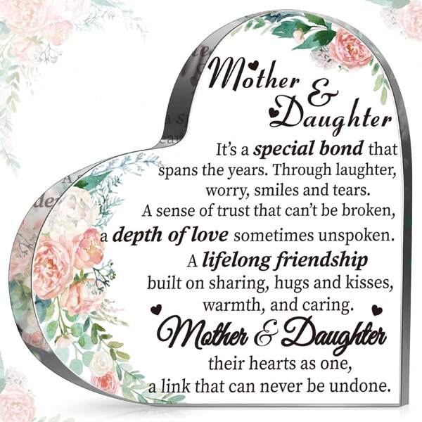 Mom Gift Dad Gift Mother In Law Gift Bonus Mom Gift Acrylic Heart Mothers Dads Plaque Gifts Grateful Birthday Gifts For Mom Dad Acrylic Best Mom Dad Sign Acrylic Heart Sign (Mom And Daughter Flower)