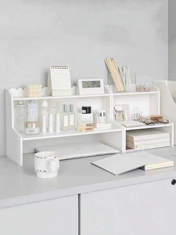 1pc Double Layer Raised Desk Storage Rack, Countertop Cosmetic Stationery Book Organizer For Dorm Office ,Countertop Organizer For Cosmetics, Vanity Holder For Lipstick, Brushes, Lotions ,Jewellery Box,Pouch,Makeup Brush Holder,Brush Holder,Perfume Organiser,Pouch Bag