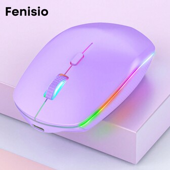  Fenisio 2.4G 无线鼠标超静音鼠标符合人体工程学的 LED 有线鼠标适用于 PC 笔记本电脑 MacBoo 鼠标大电池 3 可调 DPI 可切换 LED 背光 MC227 笔记本紫色黑色鼠标