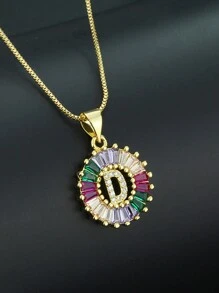 Pingente de Letra Folheado a Ouro com Micro Pavê de CZ Arco-íris, Joias da Moda, Pingentes e Encantos com Inicial para Mulheres