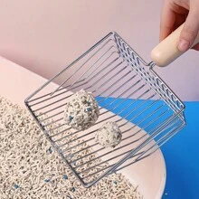 1 Set Pala recogecaca de acero inoxidable con soporte metálico, herramienta de limpieza para mascotas, accesorio elegante para recoger excrementos de gato