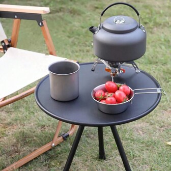 1개 야외 알루미늄 합금 접이식 원형 테이블, 자가 운전 여행용 휴대용 캠핑 피크닉 테이블, 야외 캠핑 여행 모험 실용적인 도구, 조절 가능 및 접이식