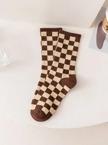 1 Pair Men's Socks Checkerboard Socks, Men's And Women's Couples' Street Fashion Versatile Socks, Fit The Foot, Excellent Workmanship, Suitable For You Who Are Looking For Versatility