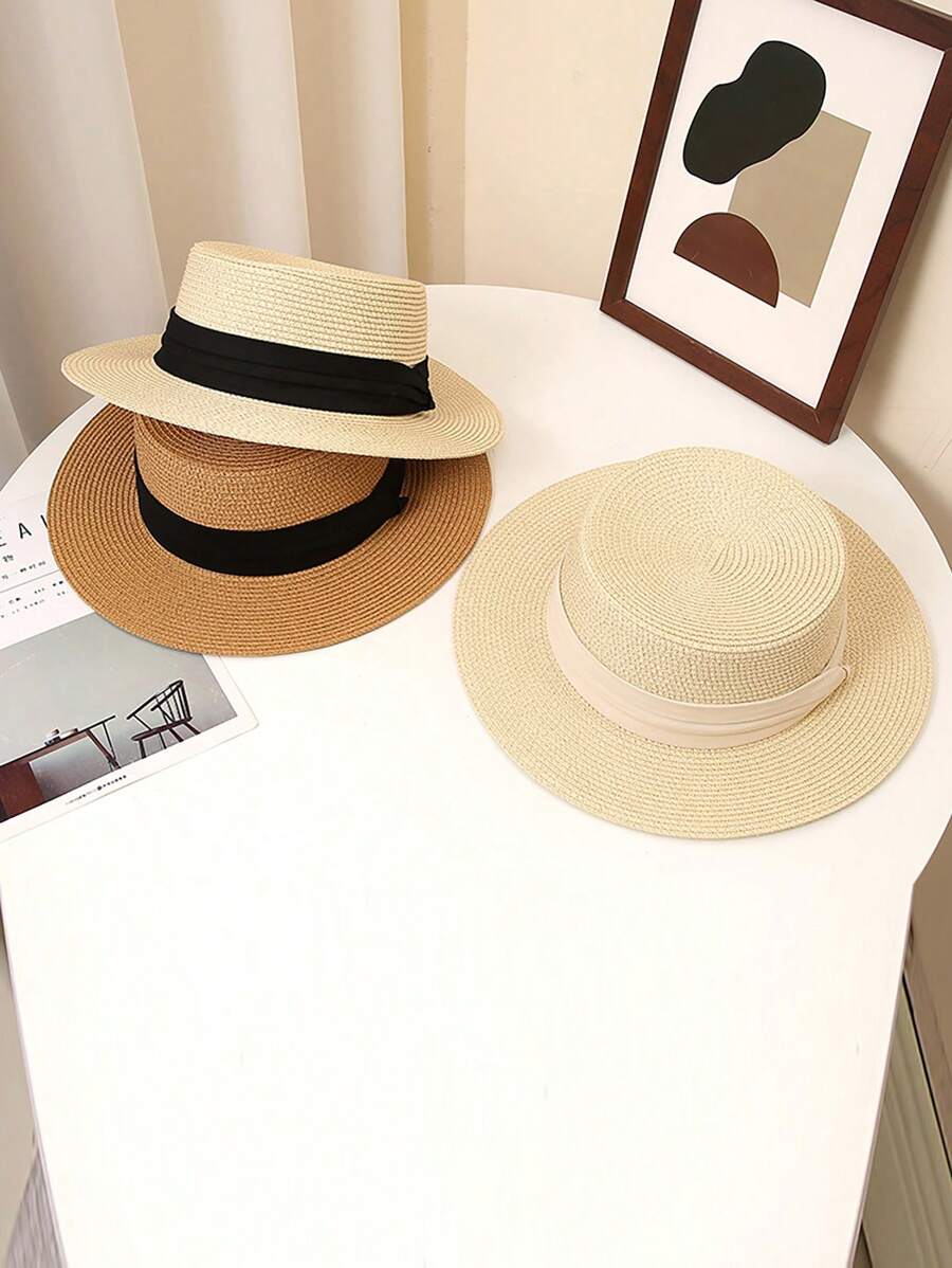 Casual Straw Hat, Versatile Wide Brim Sun Hat For Women, Men, Elegant Bohemian Style, UV Protection, Suitable For Beach, Vacation, Street Wear, Spring & Summer - Straw Hat - View 1