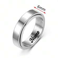 Custom Handwriting Letter NAME Spinner Stainless Steel Ring With Luxury Velvet Box For Couple Men And Women