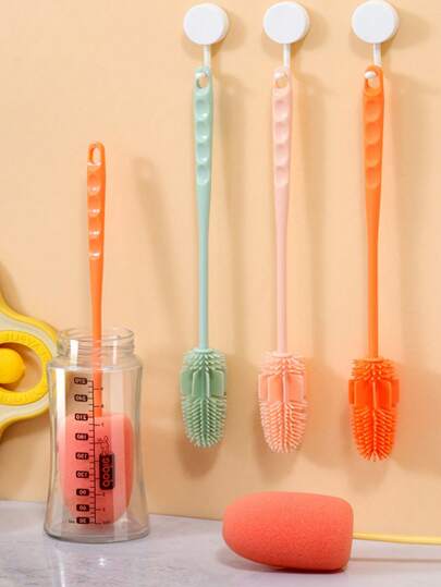 1pc Long Handle Multi-Color Silicone Cup Brush, Household Kitchen Bottle Cup Cleaning Brush, Reusable Tea Pot Milk Bottle Cleaner