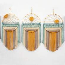 1 件 Macrame 墙饰，手工制作的捕梦网挂毯，波西米亚风海滩阳光风景编织壁挂装饰