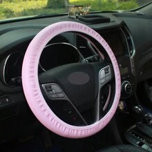 Leather Steering Wheel Cover Set, 10 Pcs Universal Leather Steering Wheel Wrap Cute Women Car Accessories Set With Seat Belt Shoulder Pad Cup Holder Fits Most Cars, Pink - Pink - View 3