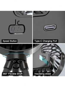 Mini Portable Car Fan – 3-Speed Rechargeable Clip On Fan With 360° Flexible Tripod, Quiet Handheld Cooling Fan For Baby Stroller, Car Seat, And Outdoor Travel, Rechargeable Mini Clip On Fan , Mini Portable Fan