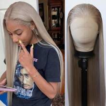 Ash Blonde Synthetic Wig Long Straight Ash Honey Blonde Brown Synthetic Lace Front Wigs Pre Plucked Natural Hairline For Women Heat Resistant Fiber Hair Cosplay Daily Wear Wig 26inch - 灰金髮女郎 - 查看 1