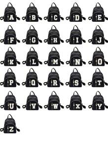 DIY Embroidered Letter Backpack, Mini Unisex Fashion Zipper Backpack, Suitable For Daily Use, Minimalist Classic Women Casual Portable Backpack, Suitable For Teenage Girls, Women, College Students, Students - Black - View 3