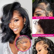 8 Inch 13x4 Body Wave HD Lace Front Wigs Human Hair 250% Density Glueless Bob Wigs Human Hair Pre Plucked Short Bob Wigs For Women Frontal Wig Human Hair Natural Black Color - Natural Black - View 5