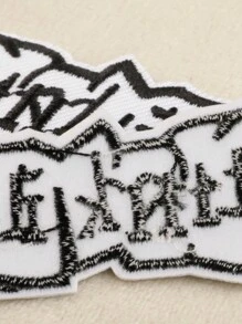 2pcs/Set Black & White Band Logo Pattern DIY Embroidered Cloth Patches, Fashion Minimalist & Fun Style, Polyester Iron-On/Sew-On Appliques For Clothes, Bags, Shoes, Hats, Home Decor - Multicolor - View 2