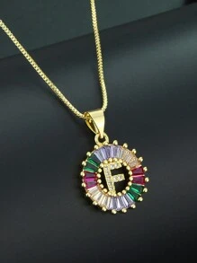 Pingente de Letra Folheado a Ouro com Micro Pavê de CZ Arco-íris, Joias da Moda, Pingentes e Encantos com Inicial para Mulheres