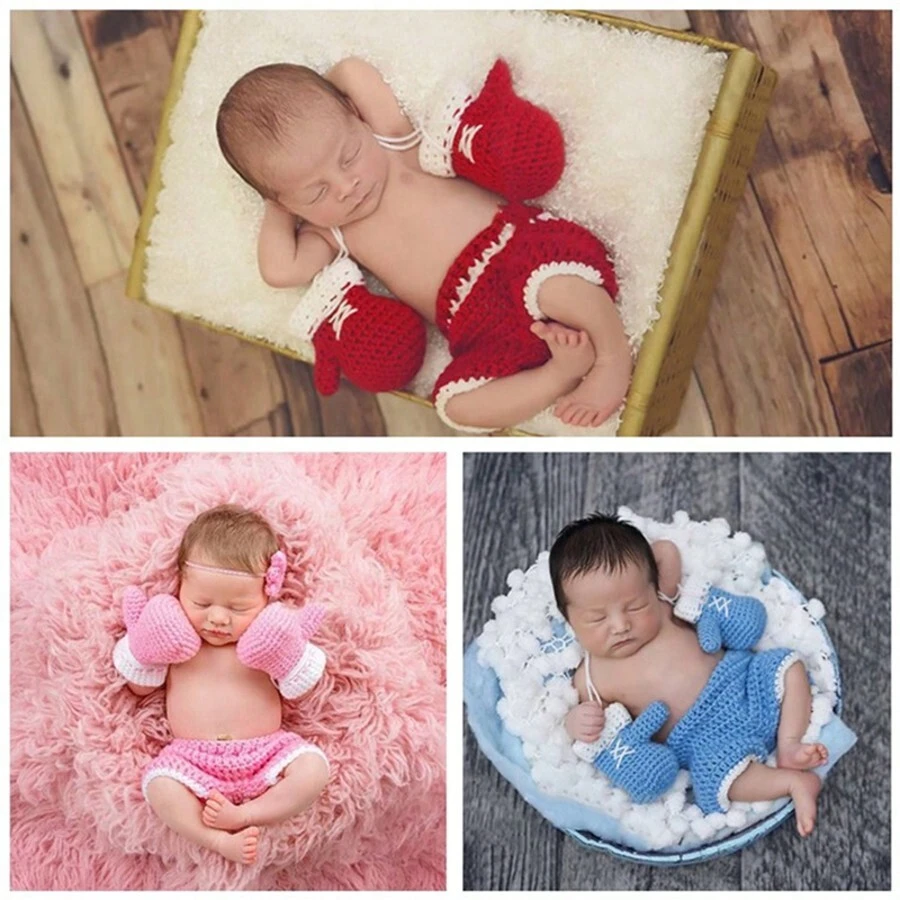 1 Set Handmade Crochet Boxing Sports Costume For Newborn Baby Photography Baby Shower Easter Gift Things For Girls/Boys - Photo Color - View 1