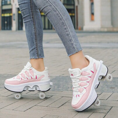 Spring 2025 New Model Teenagers Rolling Shoes 4-Wheel Sports Roller Skates, Unisex Youth Running Shoes With Wheels, Suitable For Skating, Students