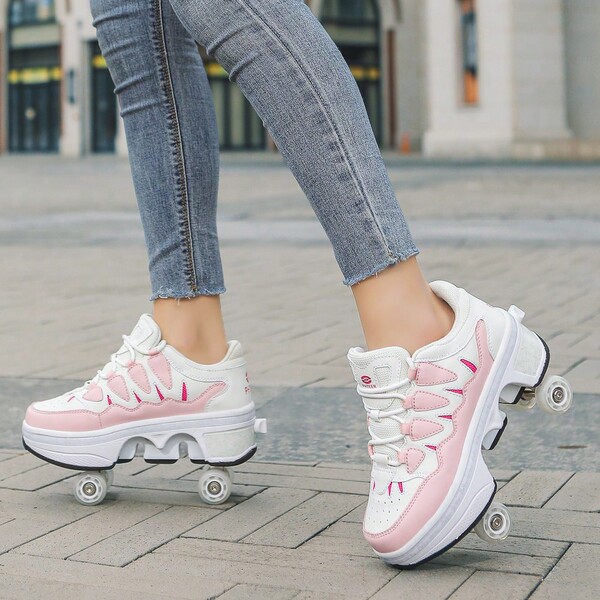 Nuevos patines con ruedas modelo primavera 2025 para adolescentes, patines con 4 ruedas para deportes, zapatillas con ruedas unisex para jóvenes, adecuado para patinar, estudiantes