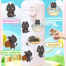 50 piezas Pegatinas de gato negro Pegatinas de animales Kawaii Pegatinas de gatos lindos Recuerdos de fiesta Pegatinas de vinilo resistente al agua - Multicolor - Ver 5