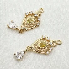 5pcs Vintage Elegant Copper Zirconia Hollowed Water Drop Pendant DIY Jewelry Accessories, Earrings, Necklaces, Hair Clips, Court Style