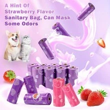 草莓香味宠物粪便袋，粉色草莓垃圾袋和紫色草莓心形宠物垃圾袋，便携户外使用，宠物情人节礼物 - 彩色 - 查看 9