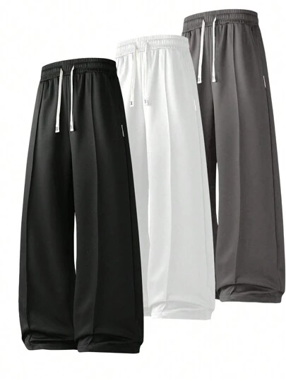 1 件装男士抽绳腰宽松阔腿休闲运动裤，春夏
