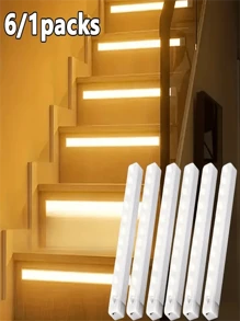1pc/6pcs Motion Sensor LED Light, USB Rechargeable Magnetic Stick-On Night Light, Suitable For Cabinet, Stairs, Bedside, Corridor, Kitchen And Under Cabinet Lighting, White/Warm Light/RGB 3 Colors (10cm/20cm/30cm 200mAh, 50cm 400mAh) - White - View 2