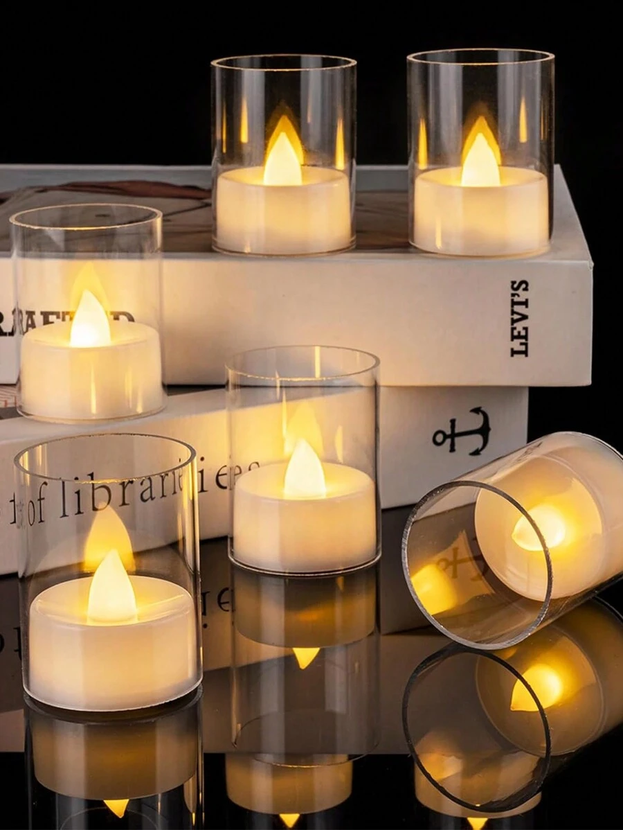 12/24-Pack Mini Transparent Cup Candles - Battery-Powered, Romantic Party Decor. Flameless Electronic LED Candles: Warm Light & Smokeless - Ideal For All Festivals And Weddings. - 白色 - 查看 1