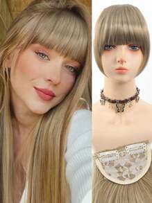 Women's Synthetic Bangs Hairpiece, Straight Hair Versatile Brown & Black French Curtain Fringe With Temples, High Temperature Fiber, Clip In Front Hair Extensions Natural Bangs Hairpieces Suitable For All People