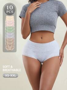 10 PCS Women Underwear High Rise Breathable Seamless Briefs Panties For Women Regular Plus Size, Soft And Skin-Friendly, Wear-Resisting