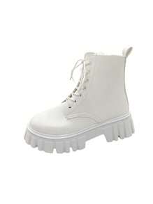 Botas Casual Mujer, Botas Impermeables Mujer Invierno Calor Exterior Botas, Botas de cordones para mujer,botas cortas de estilo británico para mujer,botas cortas de estilo británico para mujer,botas moteras para mujer,cómodas de llevar para actividades al aire libre,Quedan grandes, toma una talla menos - Blanco - Ver 7