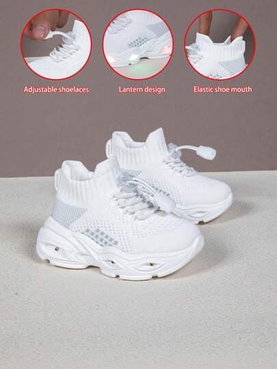Kids Casual Sneakers With Light-Up Soles, Lightweight, Adjustable Laces, Flexible Ankle, Breathable, Everyday Wear