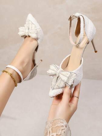 Sandali con tacco a spillo, punta affusolata, fibbia in cristallo, cinturino trasparente stile francese, eleganti, scarpe con tacco da donna, adatti per outfit da festa