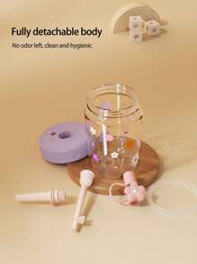 1pc 450ML/480ML Cute Children's Cup With Straw, Student Water Bottle, Fresh Pattern, Dustproof Leakproof Shockproof Durable, Portable, Suitable For Daily Home, School, Outdoor Activities, Best Gift